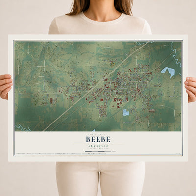 Map of Beebe, Arkansas, 18 x 24 inch unframed archival matte print