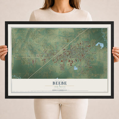 Map of Beebe, Arkansas, 18 x 24 inch print in a black wood frame