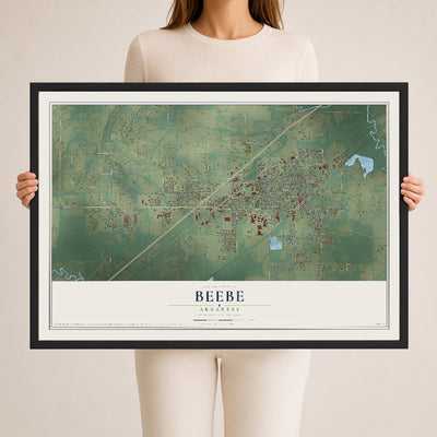 Map of Beebe, Arkansas, 24 x 36 inch print in a black wood frame