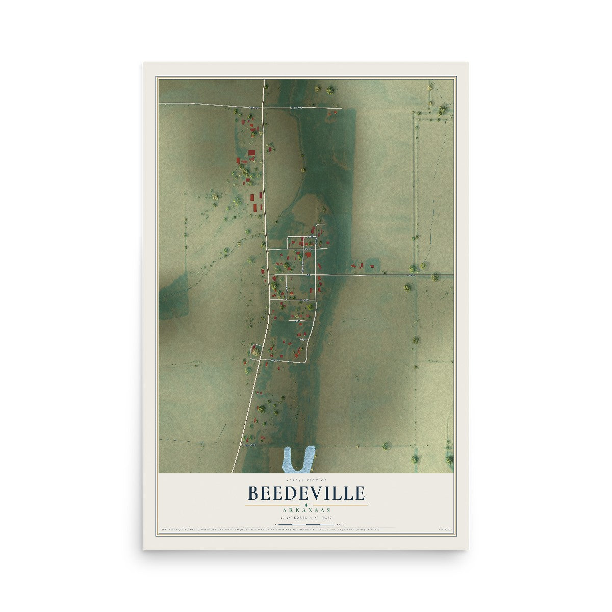 Map of Beedeville, Arkansas, 12 x 18 inch unframed archival matte print
