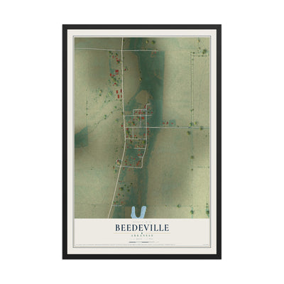 Map of Beedeville, Arkansas, 12 x 18 inch print in a black wood frame