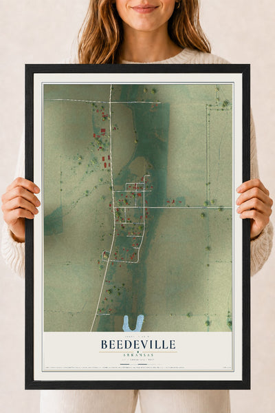 Map of Beedeville, Arkansas, 18 x 24 inch print in a black wood frame