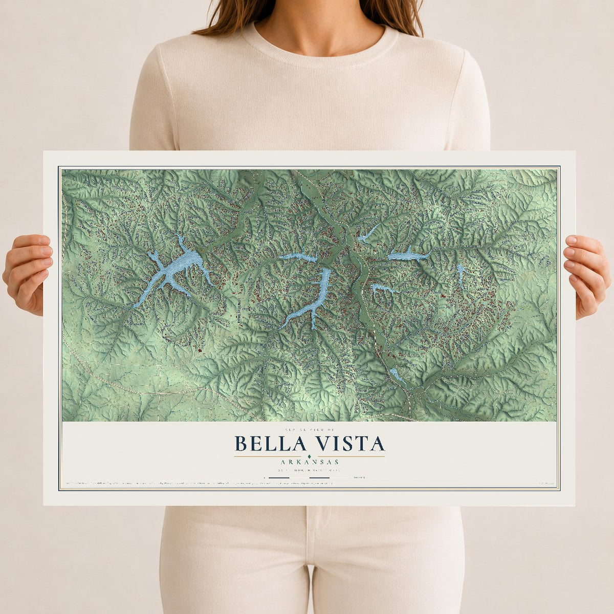 Map of Bella Vista, Arkansas, 12 x 18 inch unframed archival matte print