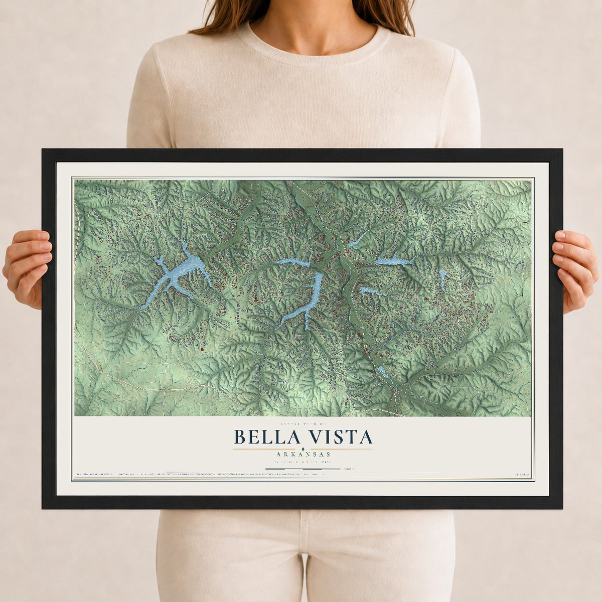 Map of Bella Vista, Arkansas, 12 x 18 inch print in a black wood frame