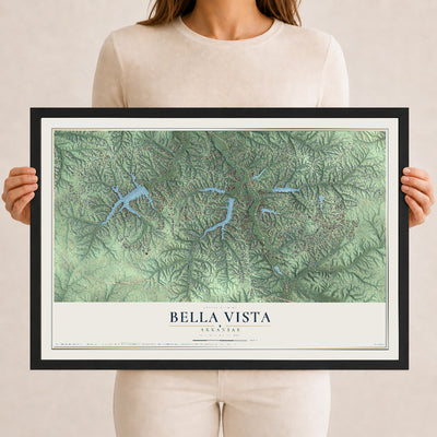 Map of Bella Vista, Arkansas, 12 x 18 inch print in a black wood frame