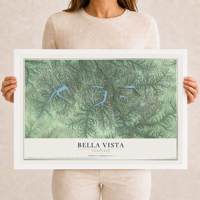 Map of Bella Vista, Arkansas, 12 x 18 inch print in a white wood frame