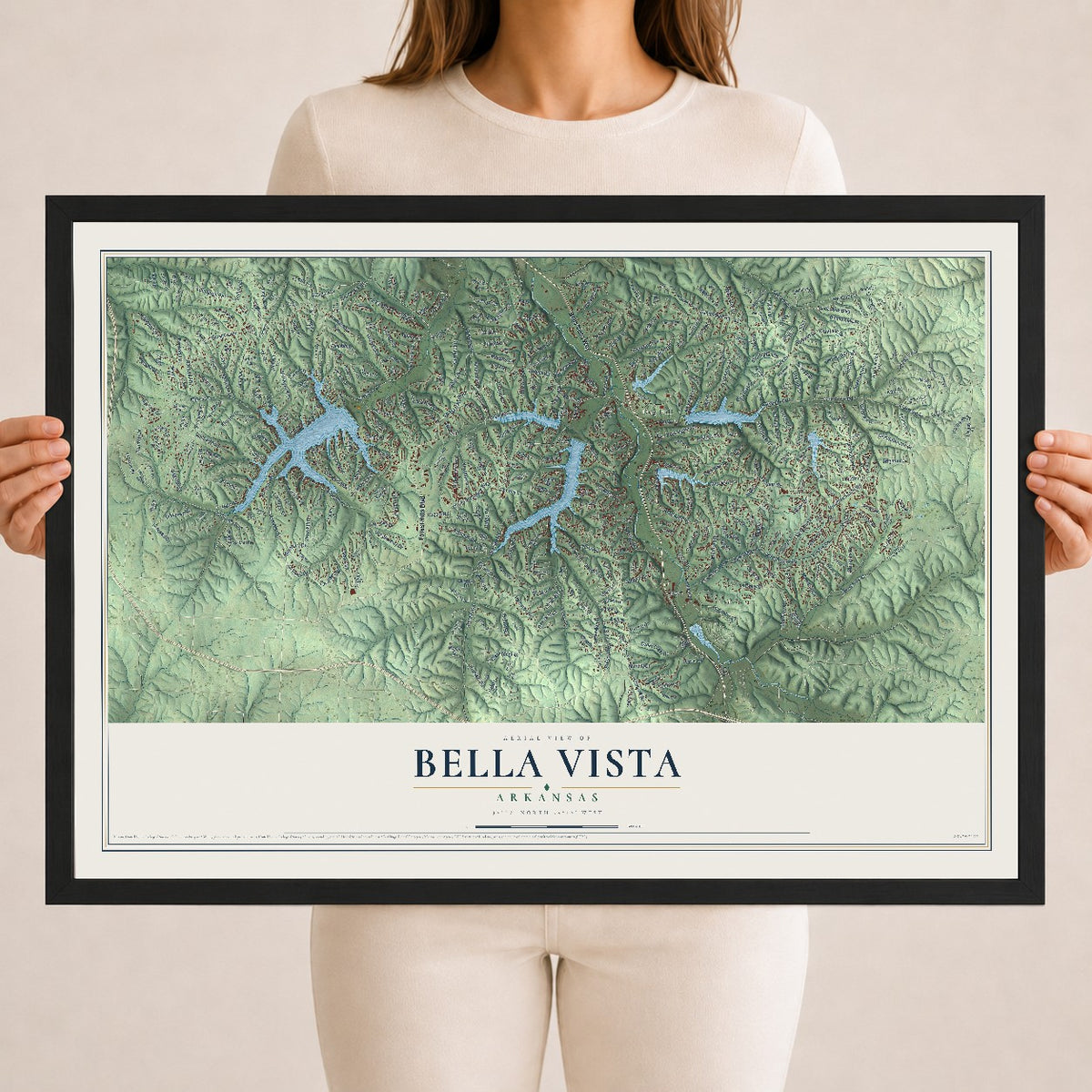Map of Bella Vista, Arkansas, 18 x 24 inch print in a black wood frame