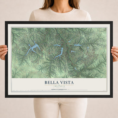 Map of Bella Vista, Arkansas, 18 x 24 inch print in a black wood frame