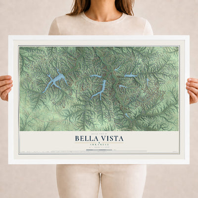 Map of Bella Vista, Arkansas, 18 x 24 inch print in a white wood frame