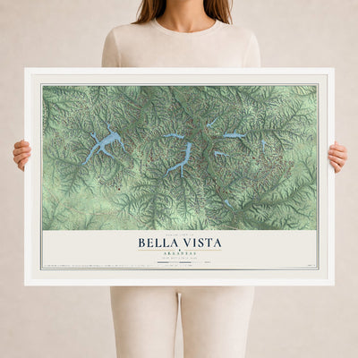Map of Bella Vista, Arkansas, 24 x 36 inch print in a white wood frame