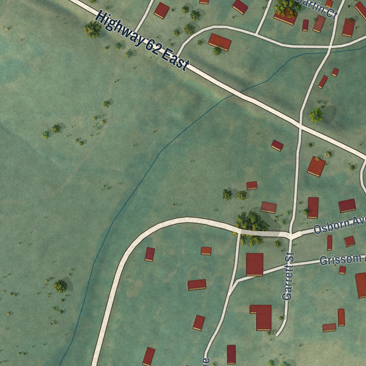 Second close-up of the map of Bellefonte, Arkansas print showing more streets and buildings