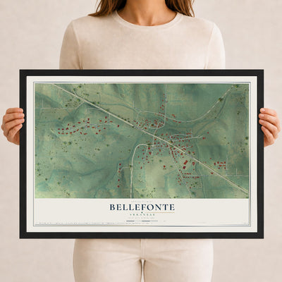 Map of Bellefonte, Arkansas, 12 x 18 inch print in a black wood frame
