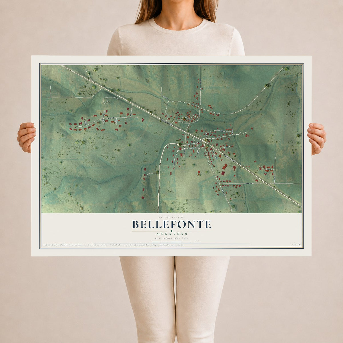 Map of Bellefonte, Arkansas, 24 x 36 inch unframed archival matte print