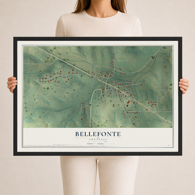 Map of Bellefonte, Arkansas, 24 x 36 inch print in a black wood frame
