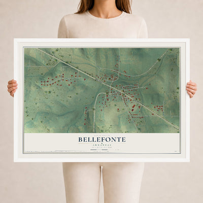 Map of Bellefonte, Arkansas, 24 x 36 inch print in a white wood frame