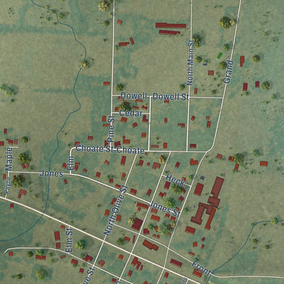 Close-up of the map of Belleville, Arkansas print showing street and building detail