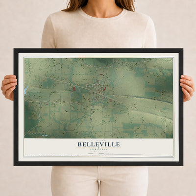 Map of Belleville, Arkansas, 12 x 18 inch print in a black wood frame