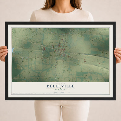 Map of Belleville, Arkansas, 18 x 24 inch print in a black wood frame