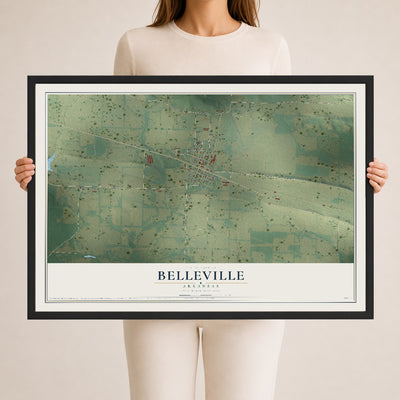 Map of Belleville, Arkansas, 24 x 36 inch print in a black wood frame