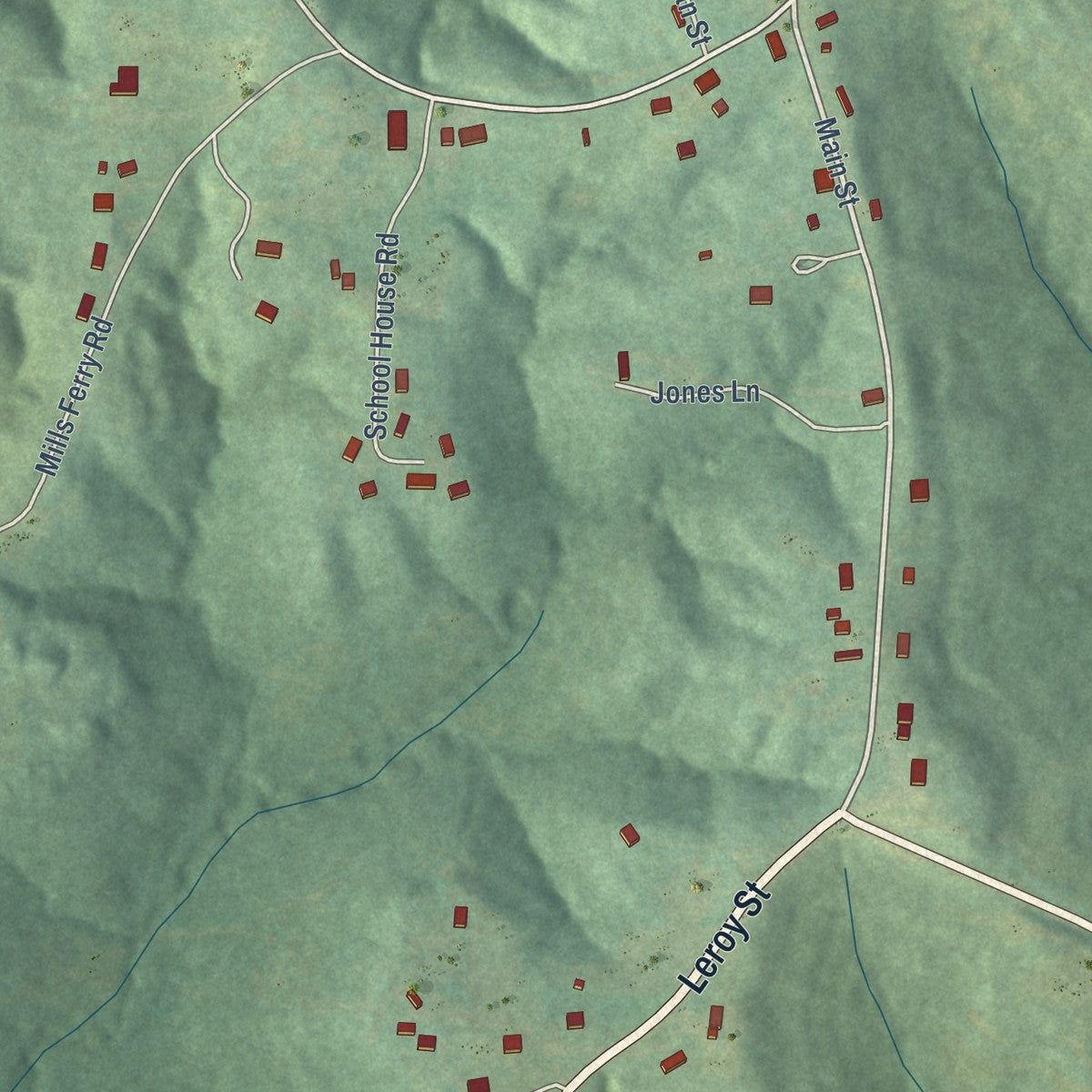 Close-up of the map of Ben Lomond, Arkansas print showing street and building detail