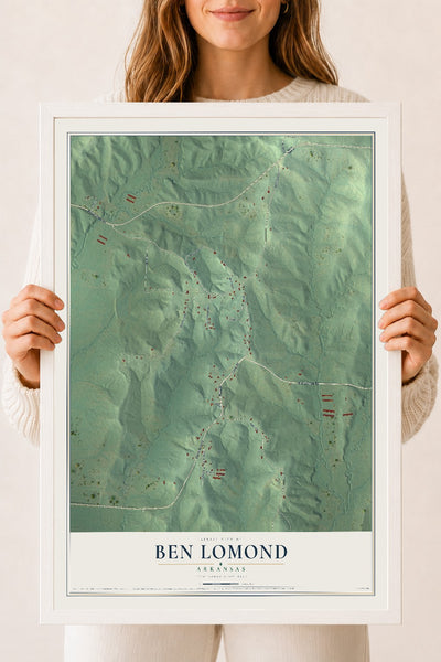 Map of Ben Lomond, Arkansas, 18 x 24 inch print in a white wood frame