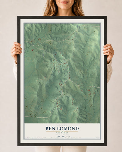 Map of Ben Lomond, Arkansas, 24 x 36 inch print in a black wood frame