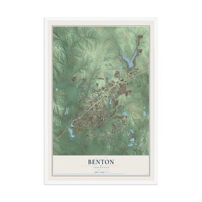 Map of Benton, Arkansas, 12 x 18 inch print in a white wood frame