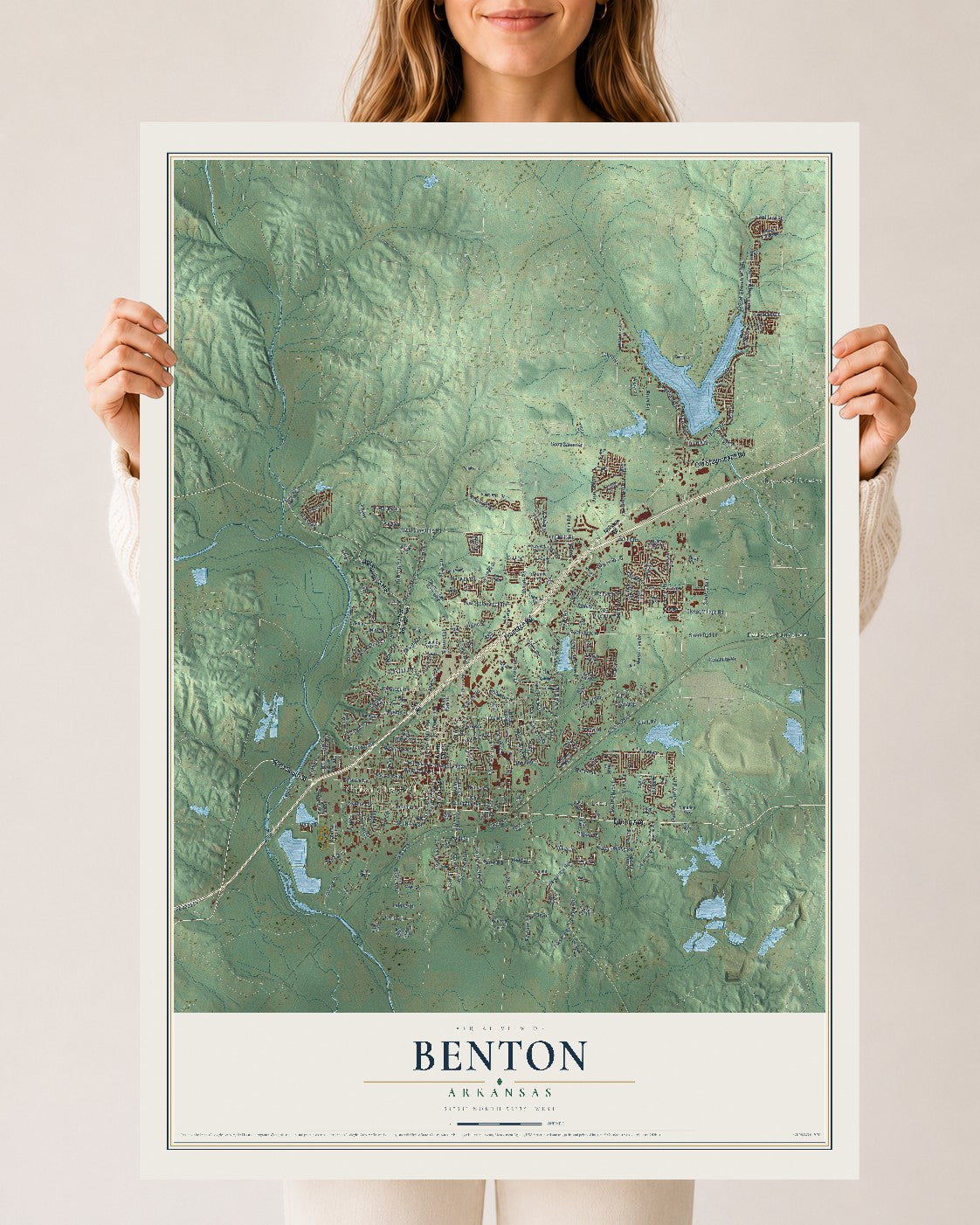 Map of Benton, Arkansas, 24 x 36 inch unframed archival matte print