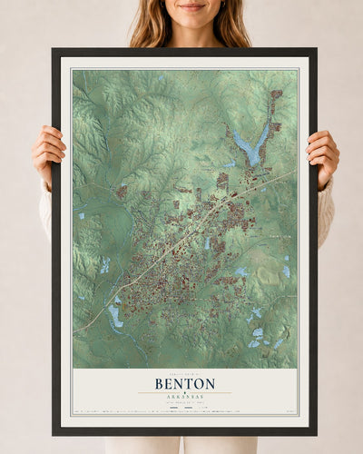 Map of Benton, Arkansas, 24 x 36 inch print in a black wood frame