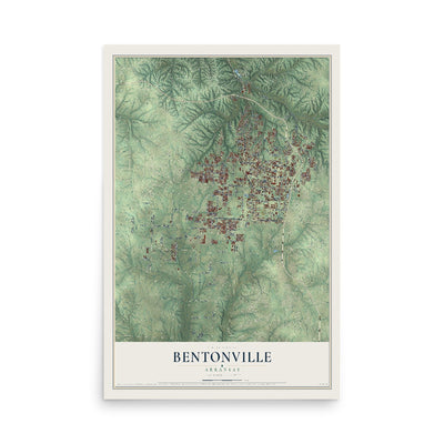 Map of Bentonville, Arkansas, 12 x 18 inch unframed archival matte print