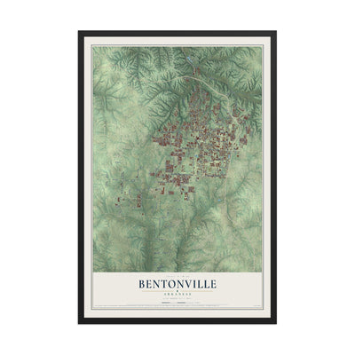 Map of Bentonville, Arkansas, 12 x 18 inch print in a black wood frame