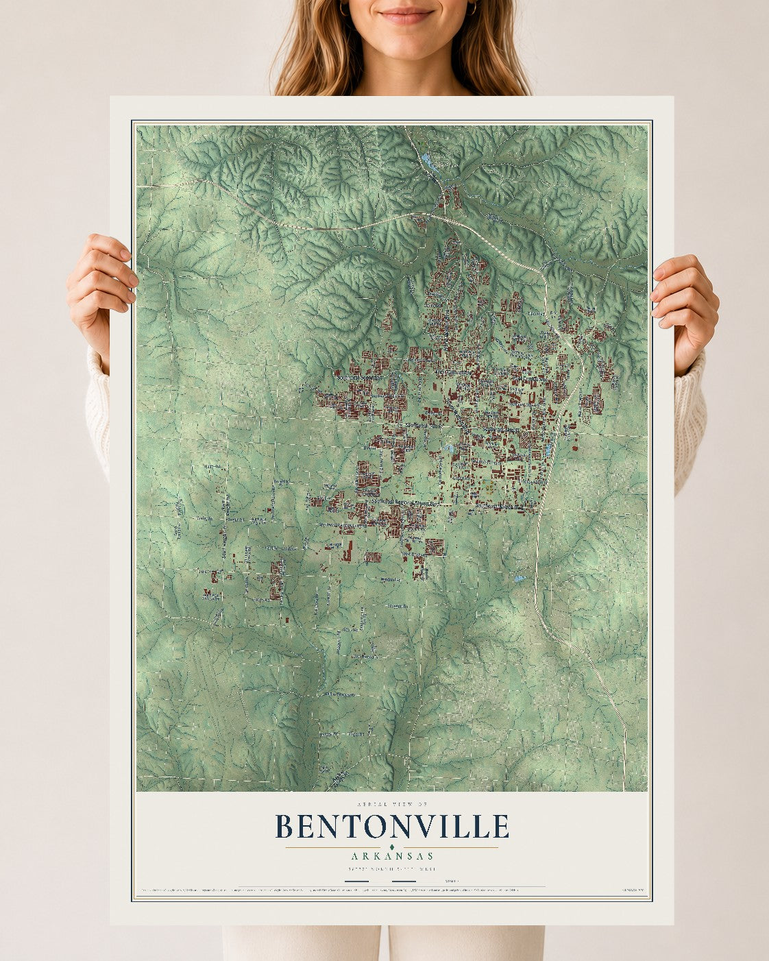 Map of Bentonville, Arkansas, 24 x 36 inch unframed archival matte print