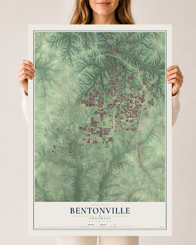 Map of Bentonville, Arkansas, 24 x 36 inch unframed archival matte print