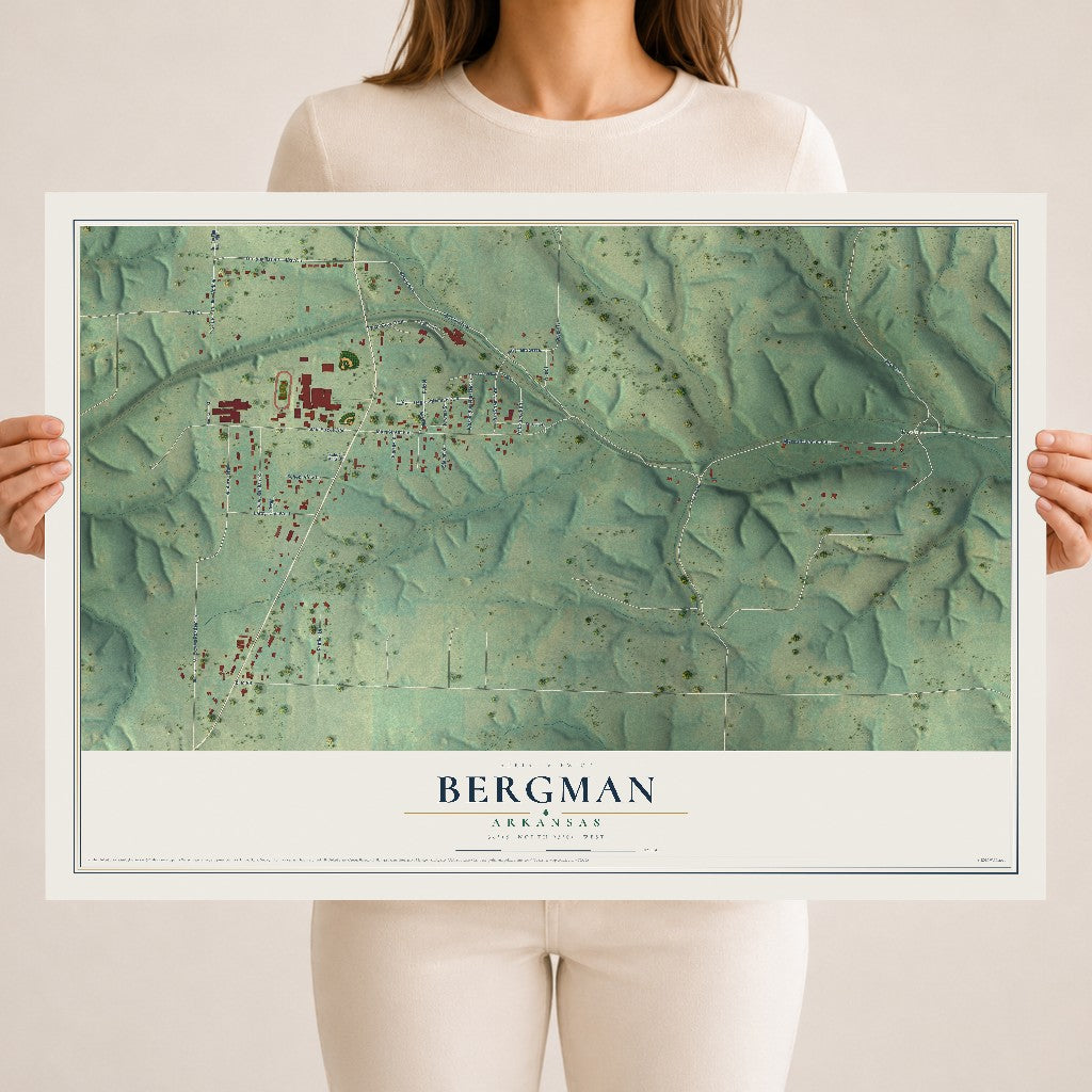 Map of Bergman, Arkansas, 18 x 24 inch unframed archival matte print