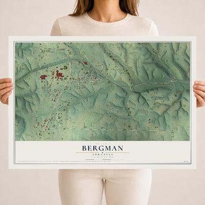 Map of Bergman, Arkansas, 18 x 24 inch unframed archival matte print