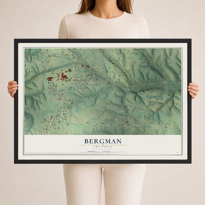 Map of Bergman, Arkansas, 24 x 36 inch print in a black wood frame