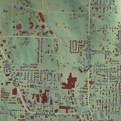 Close-up of the map of Berryville, Arkansas print showing street and building detail