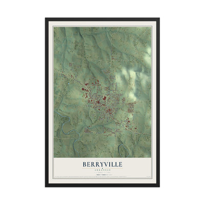 Map of Berryville, Arkansas, 12 x 18 inch print in a black wood frame