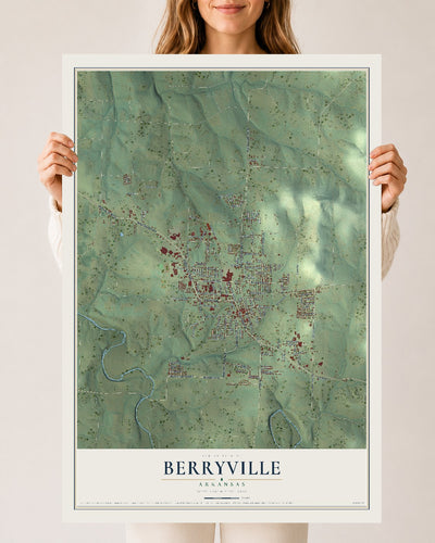 Map of Berryville, Arkansas, 24 x 36 inch unframed archival matte print