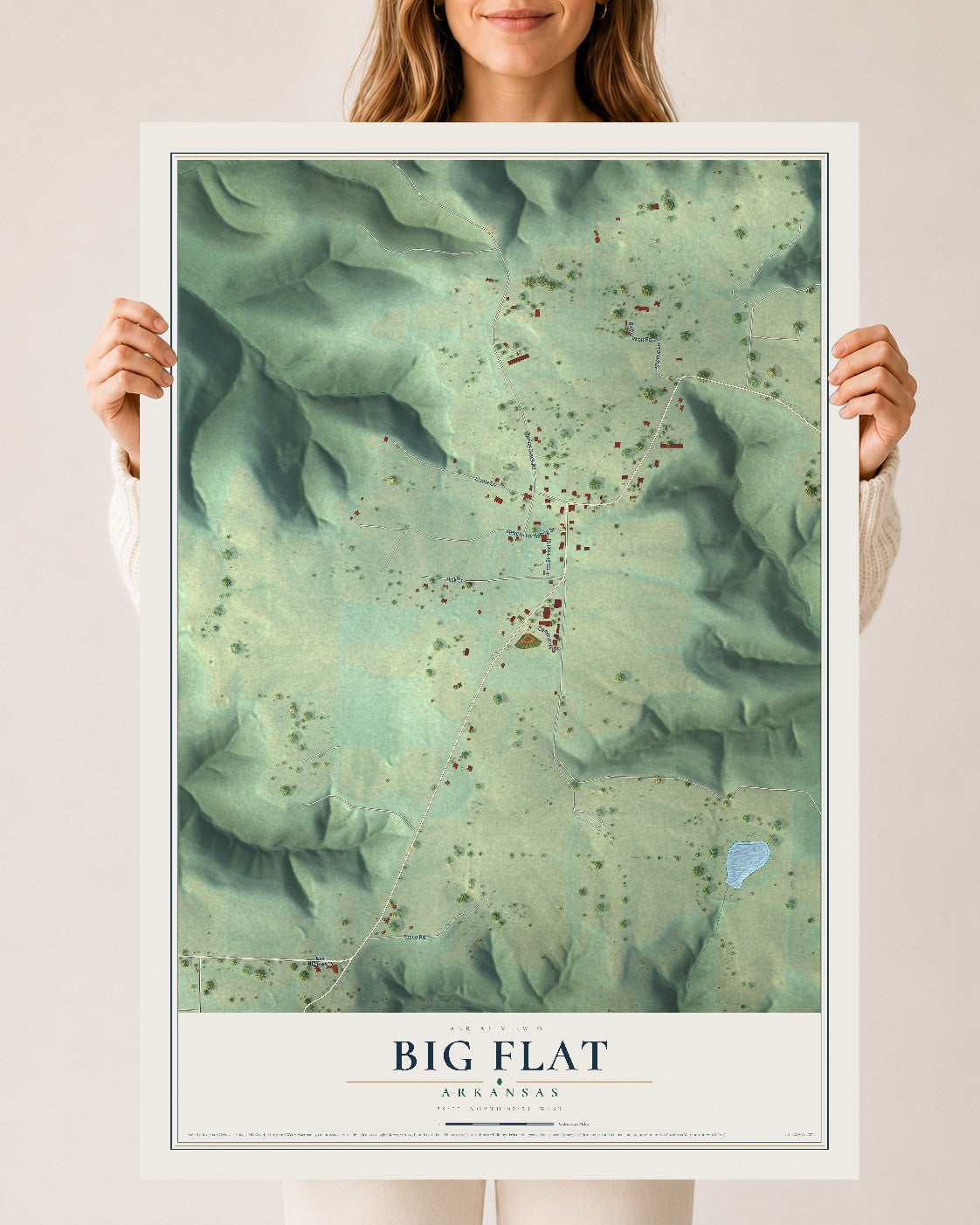 Map of Big Flat, Arkansas, 24 x 36 inch unframed archival matte print