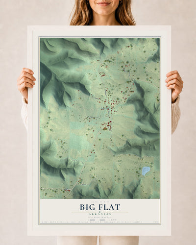 Map of Big Flat, Arkansas, 24 x 36 inch print in a white wood frame