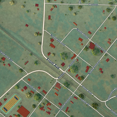 Close-up of the map of Bigelow, Arkansas print showing street and building detail