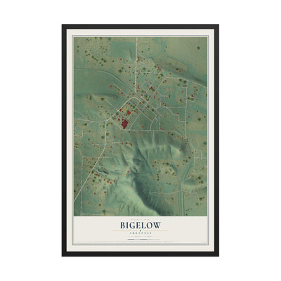 Map of Bigelow, Arkansas, 12 x 18 inch print in a black wood frame