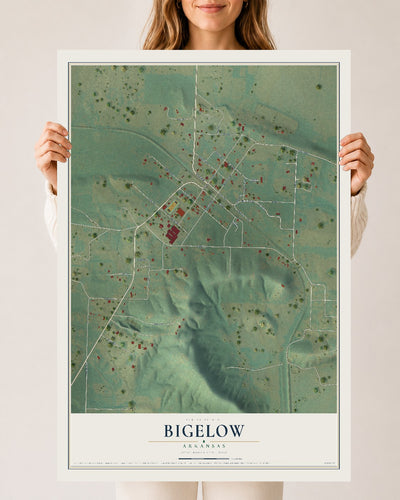Map of Bigelow, Arkansas, 24 x 36 inch unframed archival matte print