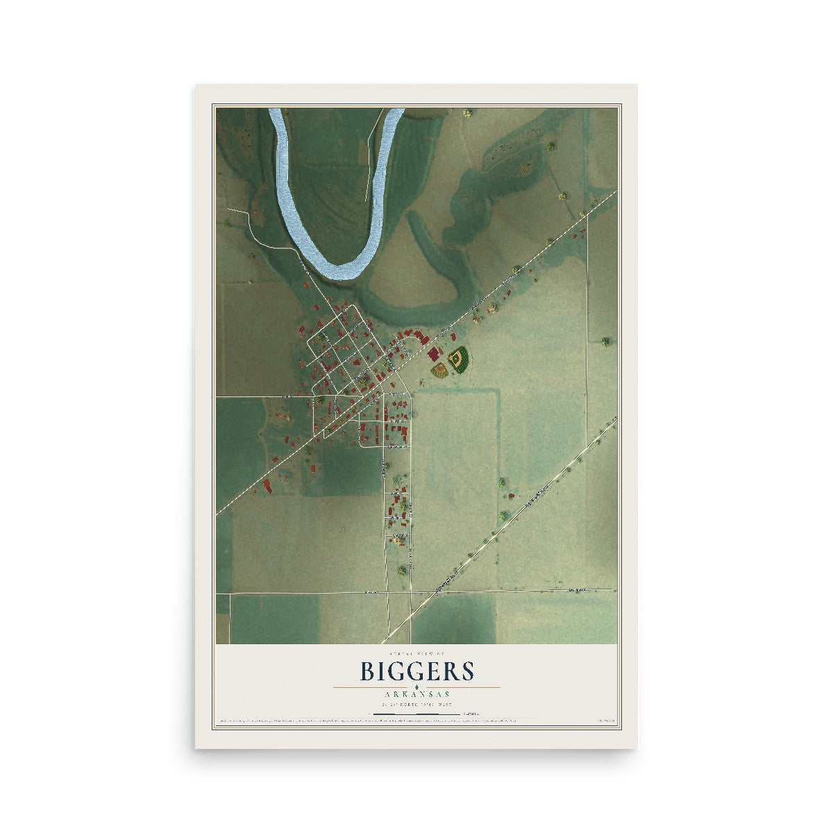 Map of Biggers, Arkansas, 12 x 18 inch unframed archival matte print