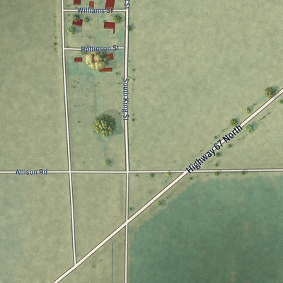 Second close-up of the map of Biggers, Arkansas print showing more streets and buildings