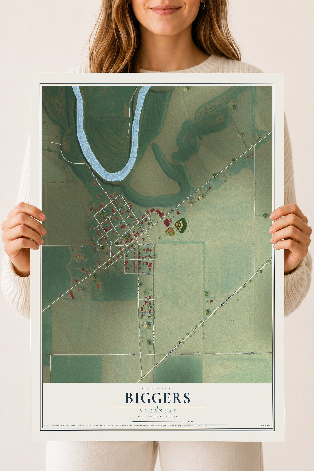 Map of Biggers, Arkansas, 18 x 24 inch unframed archival matte print