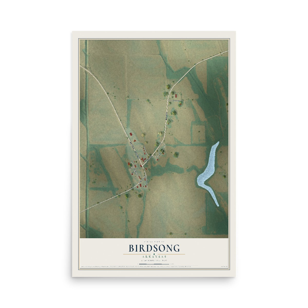 Map of Birdsong, Arkansas, 12 x 18 inch unframed archival matte print