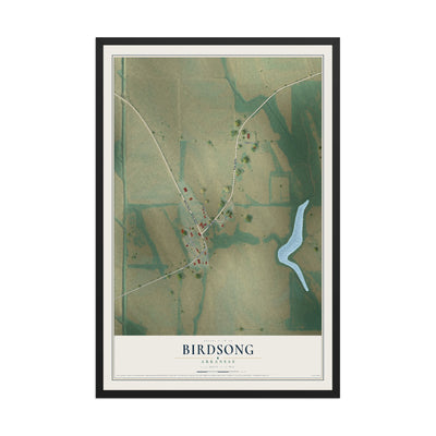 Map of Birdsong, Arkansas, 12 x 18 inch print in a black wood frame