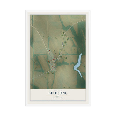 Map of Birdsong, Arkansas, 12 x 18 inch print in a white wood frame
